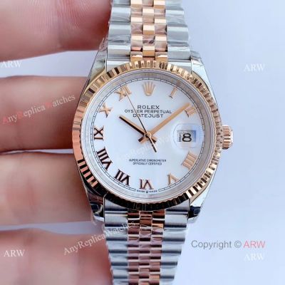 3235 Rolex Datejust 36mm 2-Tone Rose Gold Jubilee White Face Watch